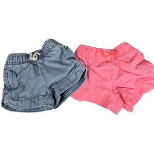 Pair Carters Baby Girl 3 Month Shorts Denim Pink Spring Summer EUC Pockets Cute